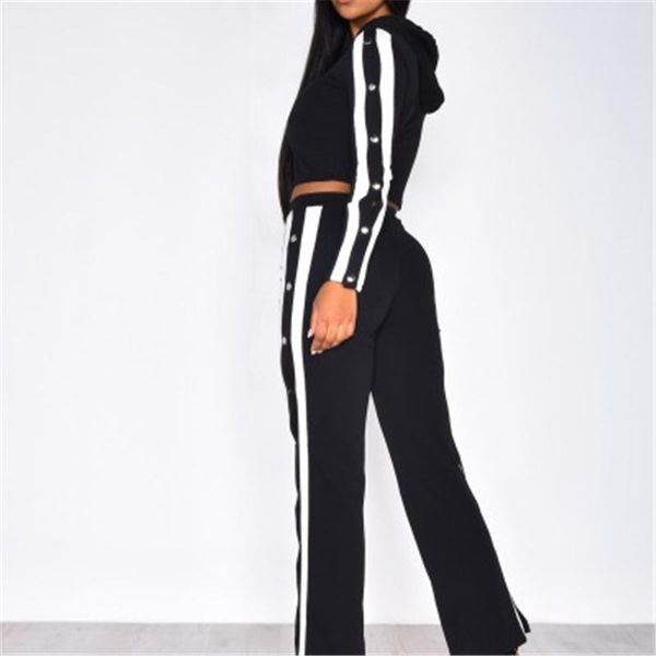 

womens side buttons two piece sets fashion trend long sleeve hooded short pants suit designer female autumn new casual slim tracksuits, Gray