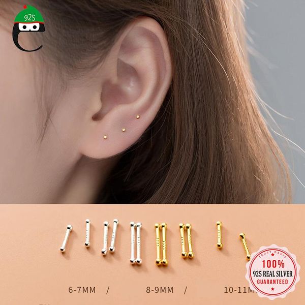 

stud elfoplatasi real s999 sterling silver mini double head stick earrings for women minimalist jewelrydd956, Golden;silver