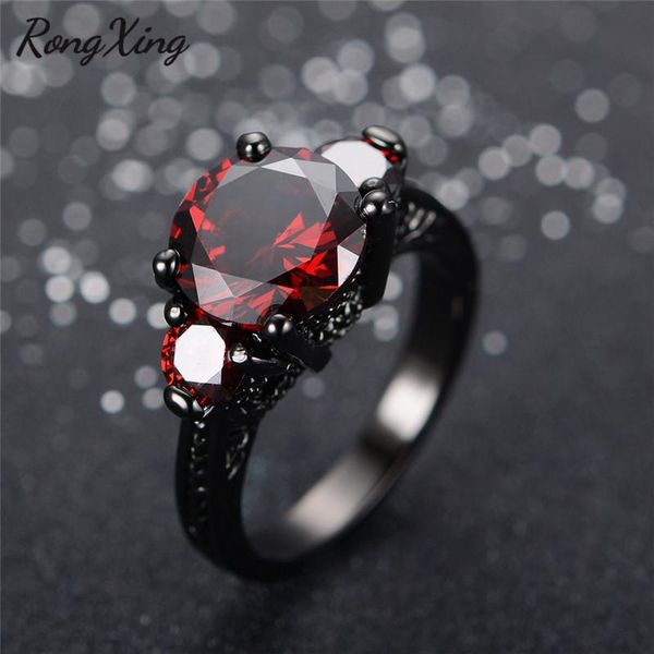 

wedding rings rongxing classic round july birthstone for women birthday gift vintage black gold filled red zircon ring rb0001, Slivery;golden