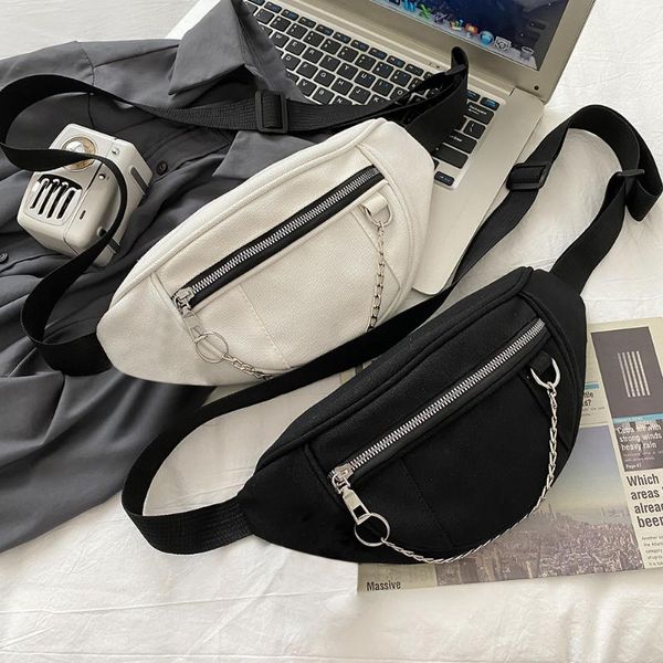 

waist bags casual street chest bag women solid color fanny belt pouch chain zipper female girl daily travel crossbody shoulder pack
