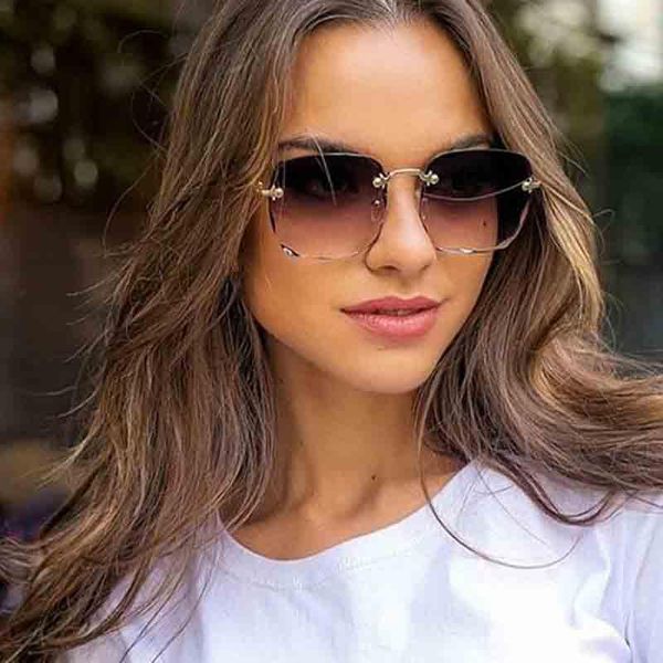 

sunglasses retro big square women rimless sun glasses 2021 summer style female eyewear uv400 oculos ag68, White;black