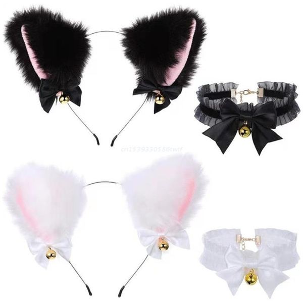 

other event & party supplies faux fur kitten ears headband with choker collar necklace set sweet bowknot bells lolita hair hoop anime maid c