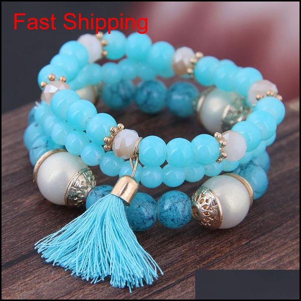 

2019 bohemian 3pcs/ set tassel charm pendant beads bracelets for women simulated pearl jewelry womens qylmvt beauty888, Golden;silver