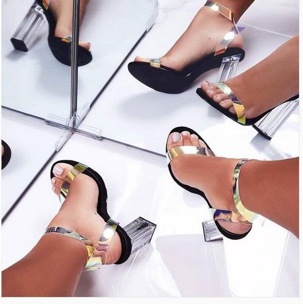 

sandals versatile crystal heel woman fashion, Black
