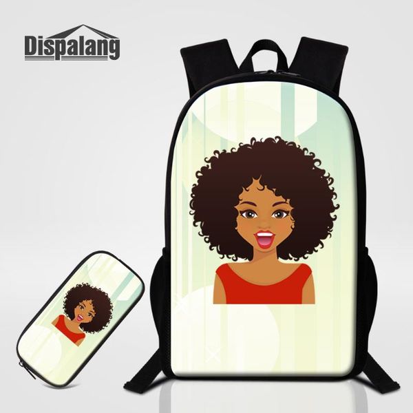 

school bags 16 inch 600d polyester backpack with pencil case for student american african women custom bookbag black girl printing schoolbag