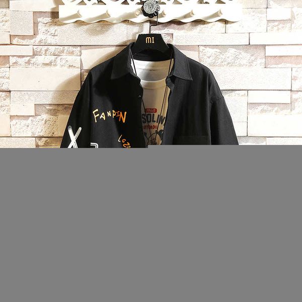 

print men's long sleeve shirt loose japanese streetwear punk fashion 2021 black casual spring autumn plus oversized m-5xl, White;black