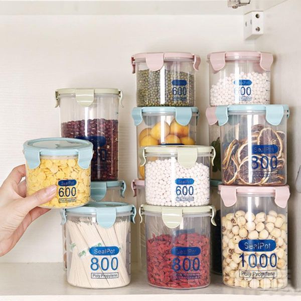 

storage bottles & jars multi-capacity plastic box transparent sealed tank cover with food fresh keeping coarse grain container kitchen