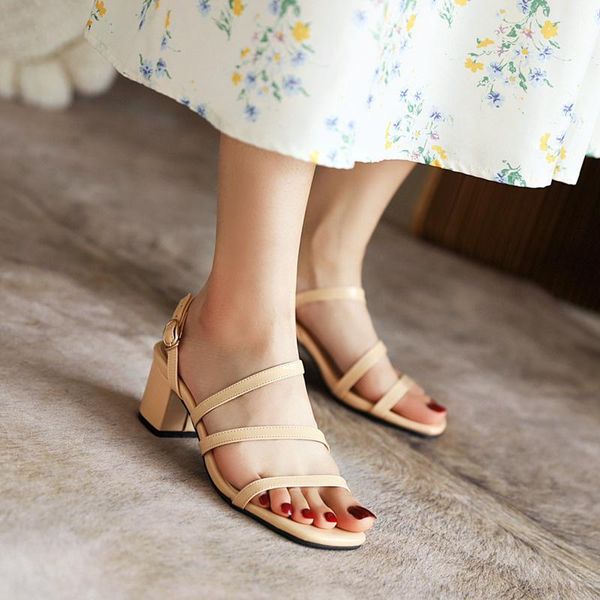 

sandals 2021 arrivals women patent leather thick heels sandalias buckle strap casual women's spring shoes plus size 43, Black