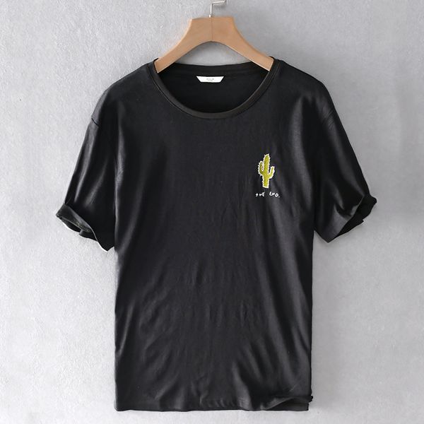 

2021 new style short-sleeved brand linen shirt summer casual t-shirt for men fashion white t shirts male camiseta camisa xz7t
