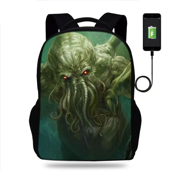 

backpack buleflyer cthulhu daemon prince print backpacks boys/girls school bags laptravel teenage notebook usb charge mochila