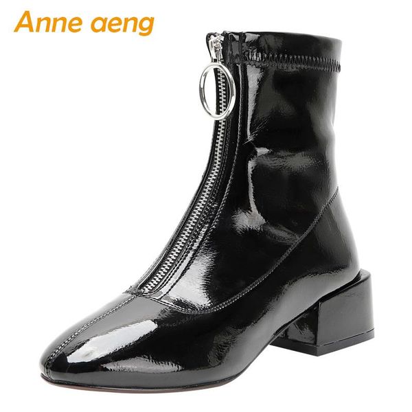 

boots 2021 spring/autumn women ankle middle heel square toe zipper solid casual fashion shoes black warm short