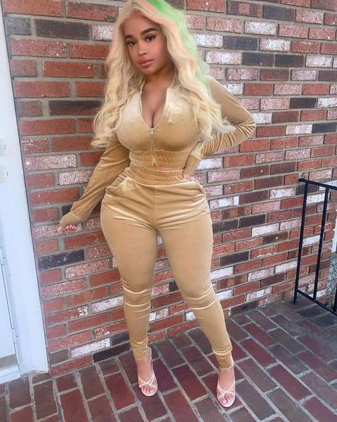 

winter new velvet women two piece sweat suits set zipper lapel jackets and high waist pocket jogger pants set outfits, White