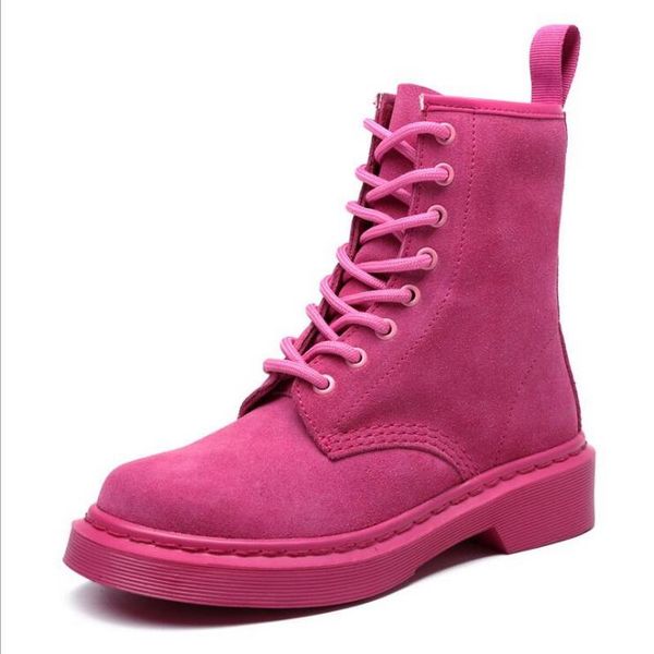 

boots female women ankle british wind genuine leather thick flat velvet warm motorcycle, Black