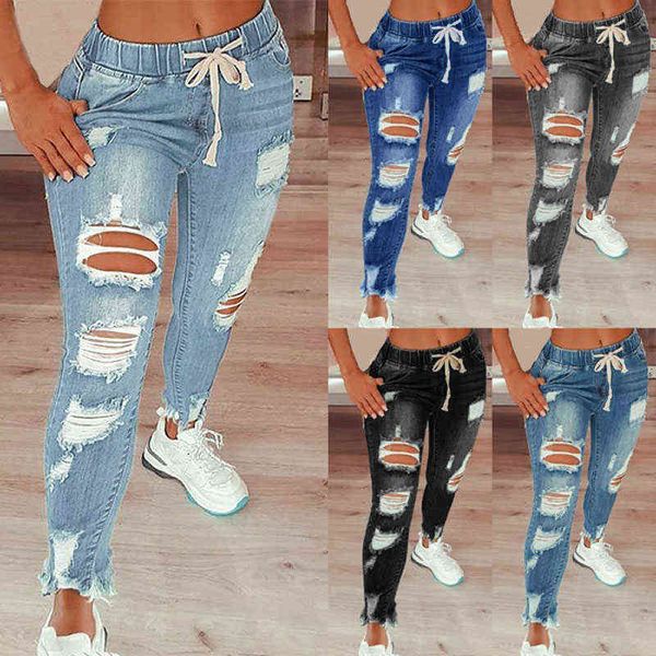 

women's fashion jeans ripped skinny hip slim jean mom spandex denim clothing plus big size female overalls 211129, Blue