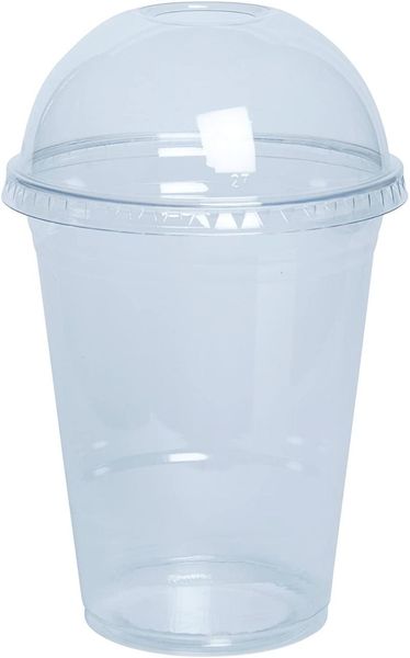 

disposable cups & straws [100 sets - 16 oz.] plastic with dome lids, clear lids party drinks,clear crystal 450ml
