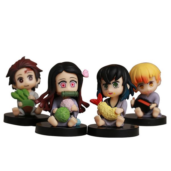 

4pcs/set demon slayer kamado tanjirou nezuko agatsuma zenitsu kochou shinobu anime pvc action figure movable q ver. model toys