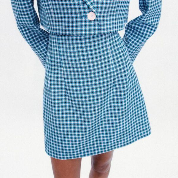 

skirts kumsvag 2021 summer women casual ol mini plaid side zipper fashion street a-line skirt bottons clothing ly9440, Black