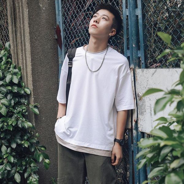 

men's t-shirts summer t-shirt male students korean version of the loose trend half-sleeved fake two ins clothes, White;black
