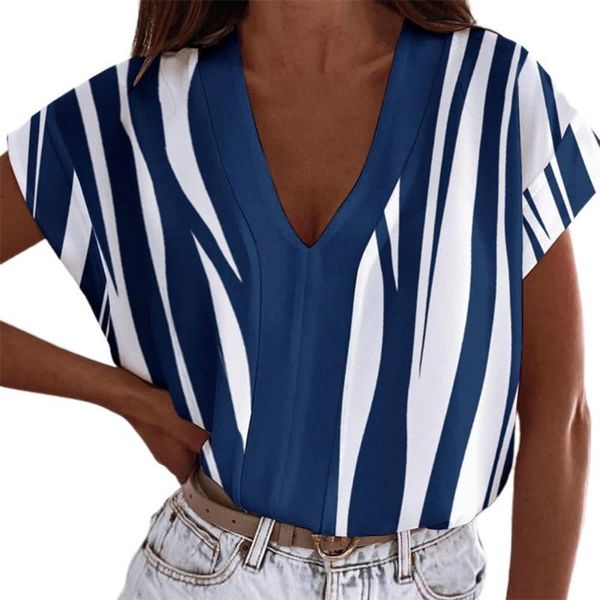 

women's blouses & shirts fashion blouse women elegant v-neck stripe loose large size female summer casual office lady blusas mujer, White