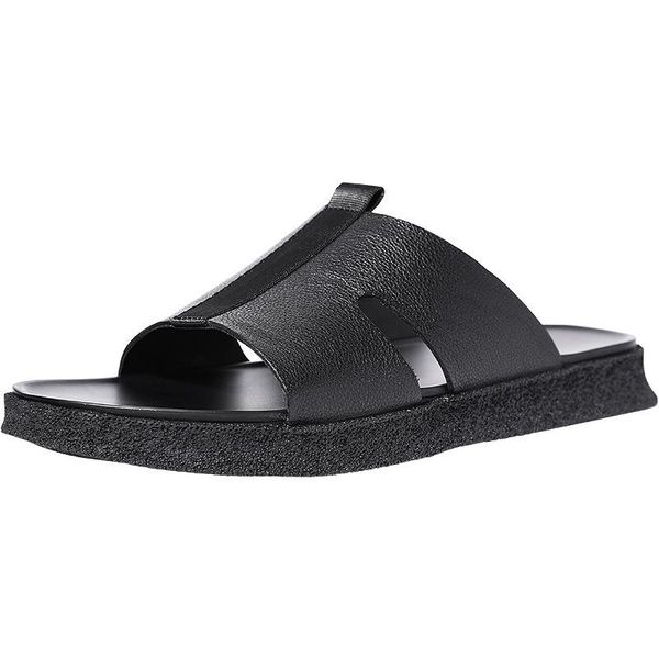 

slippers fashion all-match non-slip outdoor men's sandals casual soft bottom beach shoes fender summer men genuine leather, Black