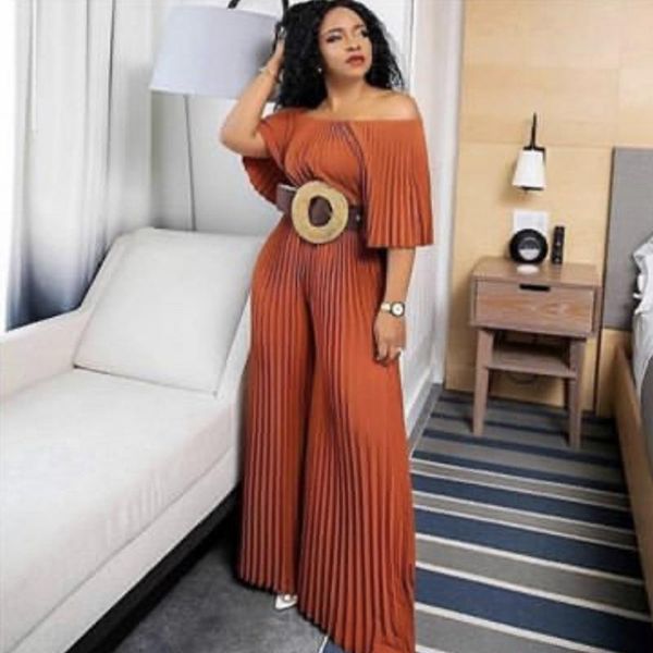

african clothes for women slash neck rompers high waist office lady jumpsuit 2021 fashion elegant african clothing jumpsuit, Red