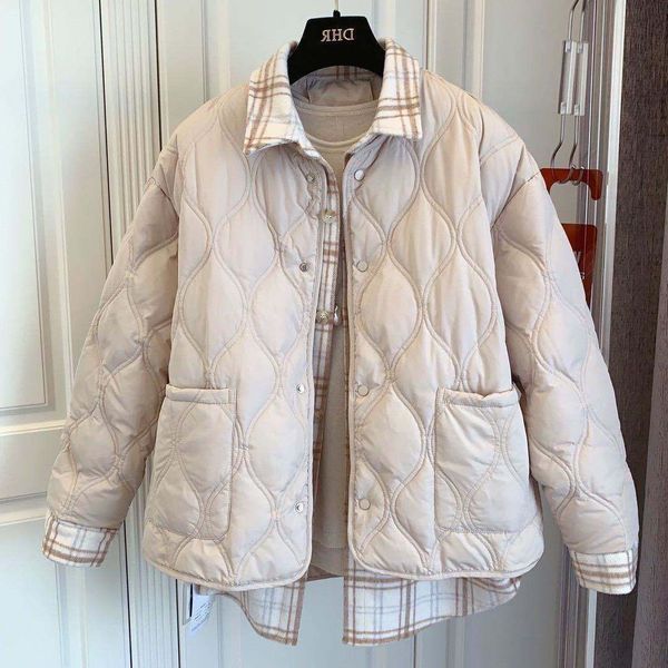 

2021 Solid Plaid Vintage Design Warm Winter Coat Jacket for Teens Girls Brand Preppy Style Cotton Women Casual Parkas Outerwear Wkzd, Black