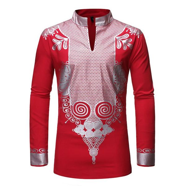 

ethnic clothing mens mandarin collar african dashiki dress shirt 2021 brand slim long sleeve men clothes business casual chemise homme, Red