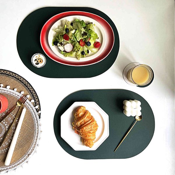 

leather mat cup set oval plate pu western home style table