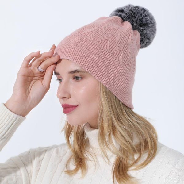 

imitated cashmere winter hats for women fashion big hair ball warm wool cap spring outdoor riding thick women beanie knitted hat, Blue;gray