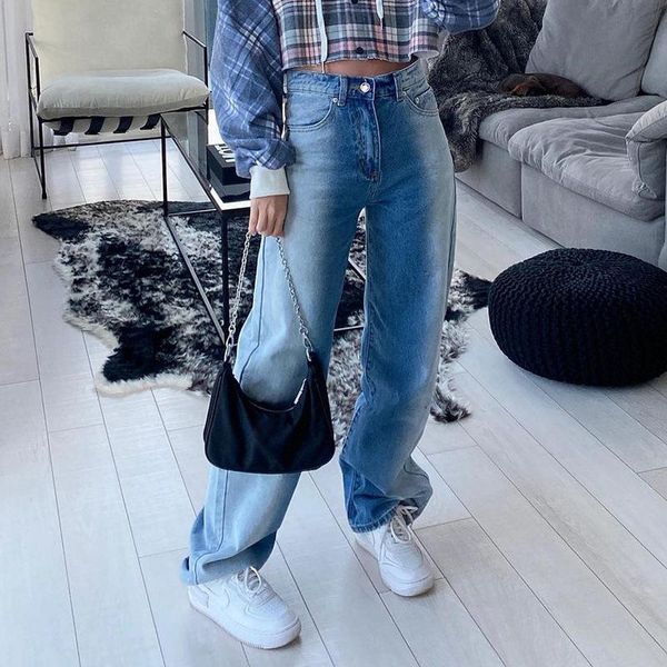 

women's jeans blue casual women high waist straight slimming trousers 2021 summer office lady solid color cotton denim pants
