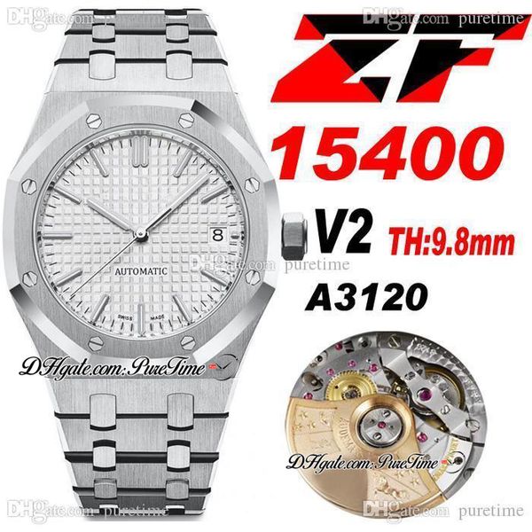 ZF V2 41mm 1540 A3120 Automático Relógio de discagem texturizada de prata Marcadores de palestra de aço inoxidável Gravura profunda Buckle Super Edition
