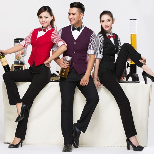 

l clothing cashier foreman short sleeved uniform ktv reception vest restaurant waiter waitress work overall long sleeve j036, Gray