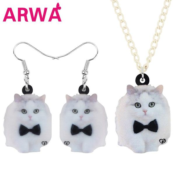 

earrings & necklace arwa acrylic bow-knot shih tzu cat kitten jewelry sets animal for women girl teen kid gift accessories, Silver