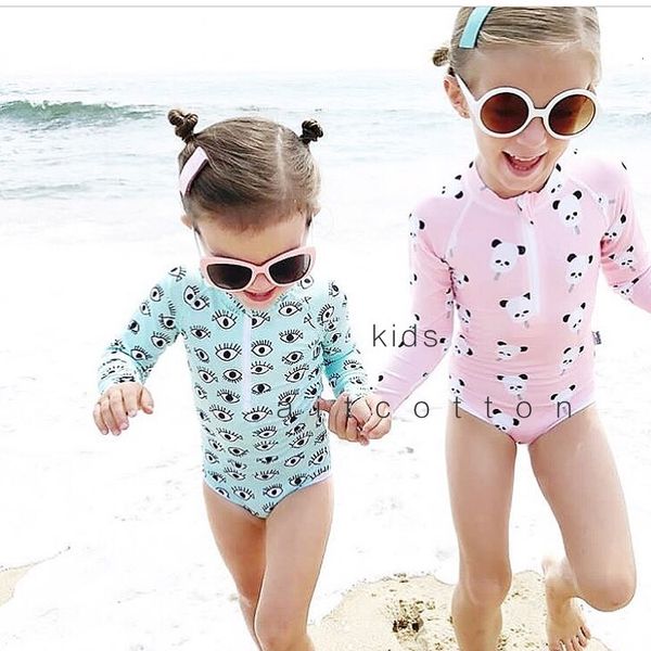 

2021 upf 50+ kids swimwear summer baby girls bikini suit panda eyes long sleeve swimsuit boys bathing one-piece swimming clothes new 2h5q, Blue