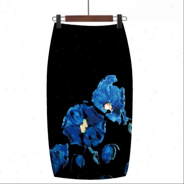 

summer autumn skirt blue flower print women pencil skirts lady saias female black faldas girls slim bottoms s