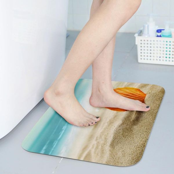 

fuwatacchi 1pc 40x60cm home bath mat non-slip bathroom marine life carpet soft coral fleece rug mat kitchen toilet floor decor