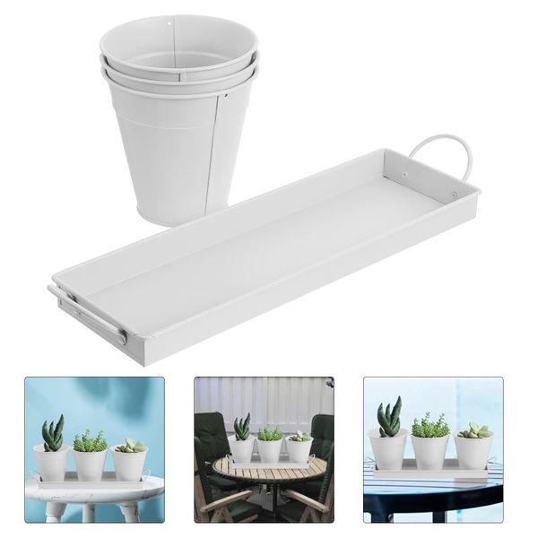 

buckets 3pc flower iron bucket planter pot with tray retro succulents