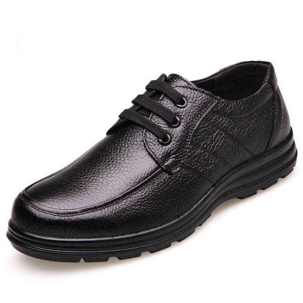 

genuine men's flat leather shoes brand casual slippers soft and comfortable with shoelacesblack 2022, Black