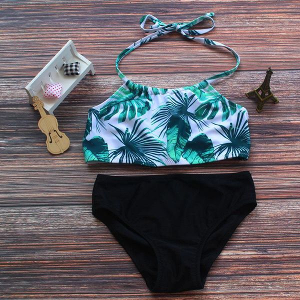 

new baby girls halter swimsuit two piece swim suits kids split high waist swimwear children kids lace bathing suits beachwear