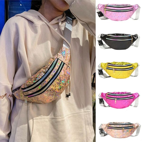 

women pu laser waist fanny pack belt bag pouch travel hip bum bag small purse crossbody chest