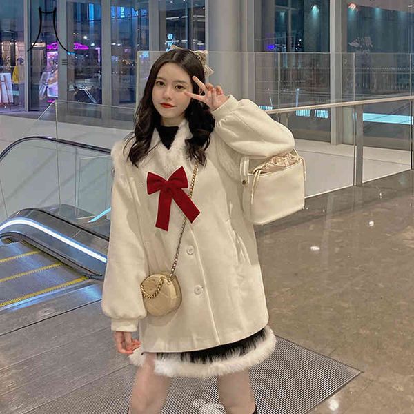 

women's wool & blends heydress women white winter sweaters japanese women's wool kawaii arch streetwear ladys preppy coat style ab, Black