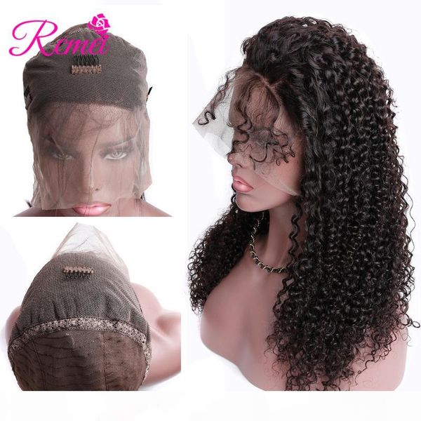 

rcmei kinky curly 150% density 360 lace frontal wigs 100% brazilian human hair wigs with baby hair 10-24 inch ing, Black;brown