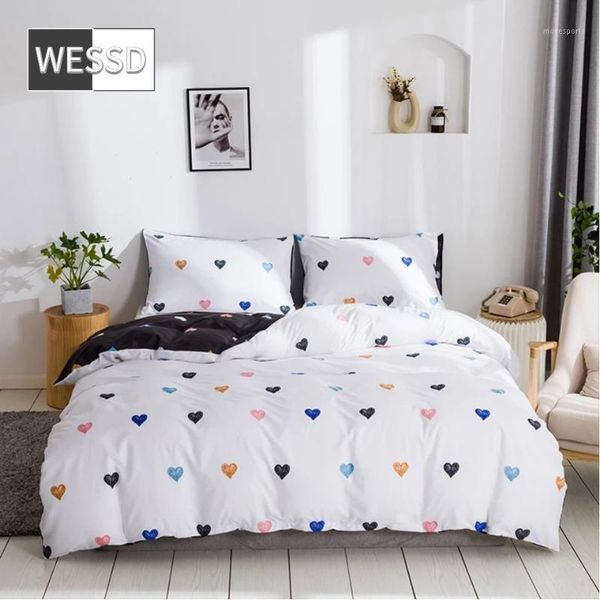 

bedding sets cartoon colorful heart print white duvet cover  cute for girls soft sanding bed linen children single1