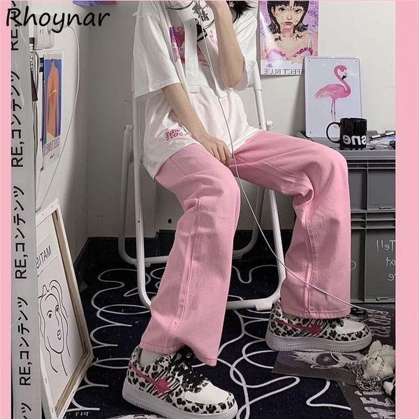 

women's jeans women plus size s-3xl y2k pink wide-leg sweet harajuku girls high-waist leisure fashion all-match stylish modern female, Blue