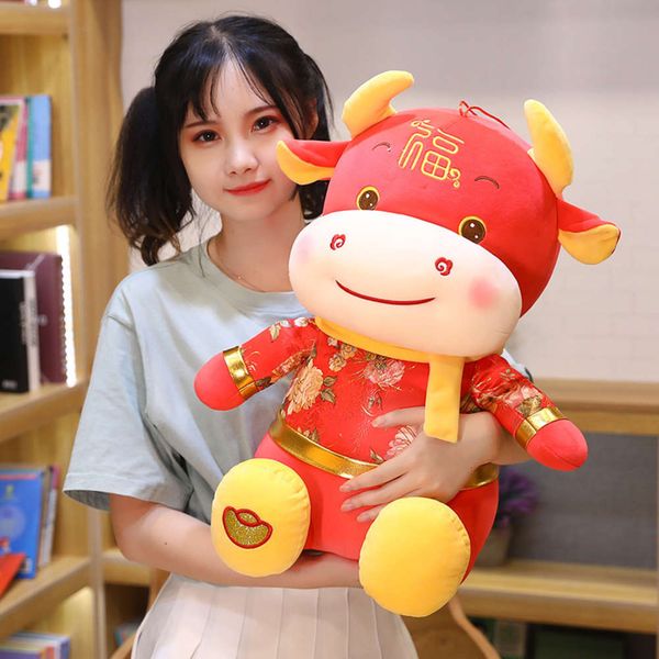 

mascot of the year ox: zodiac bull doll plush toy calf annual meeting gift cow, Blue