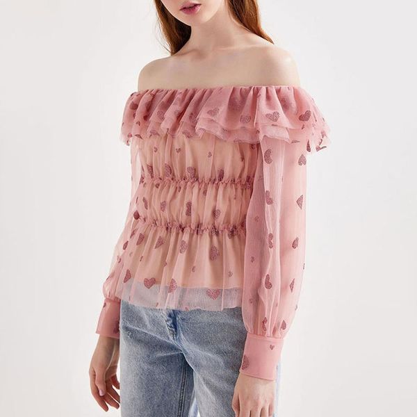 

women's blouses & shirts 2021 womens lace style pink women holiday and vocation heart pattern, White