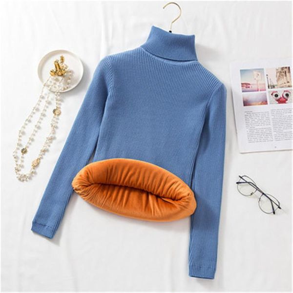 

women's sweaters winter warm long sleeve sweater casual slim knitted pullovers plus velvet turtleneck female solid women knitting, White;black