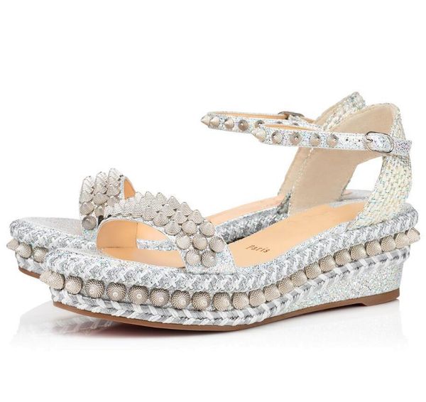 

perfect summer comfort pyraclou women wedges red bottom shoes famous designer lady ankle strap gladiator sandalias sapato feminino, Black