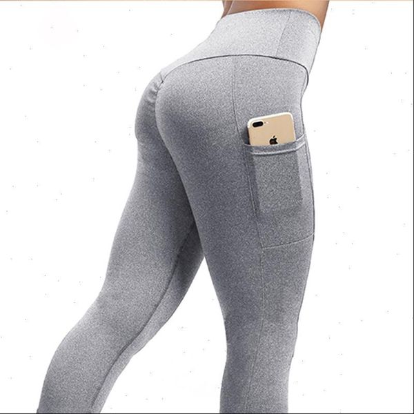 

women leggings plus size solid casual color high waist pocket leggins push up elastic workout push up fitness legings, Black