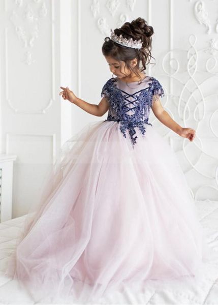 

girl's dresses beaded blue lace tulle flower girl dress for wedding cap sleeve o neck children birthday party pageant gowns, Red;yellow